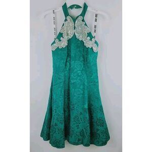 Vtg Zum Zum Prom Barbiecore Princess Teal Ruffle Halter Sequin Dance XS
